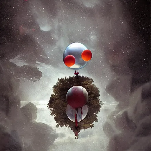 Prompt: michal karcz surrealism painting of pennywise floating in space. , horror theme, detailed, elegant, intricate, 4k, Renaissance painting