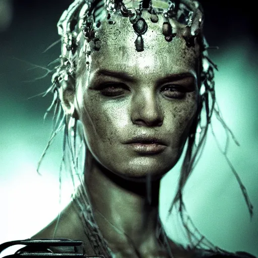 Image similar to very pretty borg queen, moody lighting, shallow depth of field,