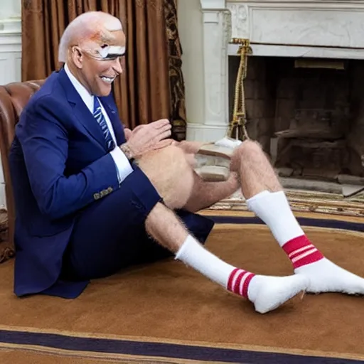 Prompt: Biden wearing diapers, hairy legs, crawling across the floor highly detailed