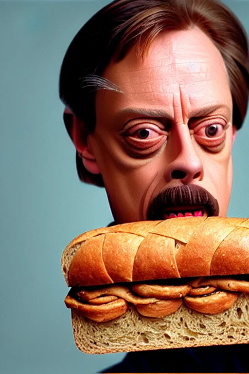 Image similar to film still of steve buscemi made out of bread in the royal tenenbaums, 4 k