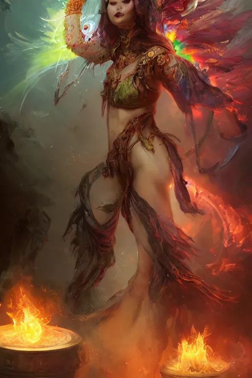 Image similar to beautiful girl necromancer, witch - doctor exploding into flowers, angels, 3 d render, hyper - realistic detailed portrait, holding fire and electricity rainbow, ruan jia, wlop. scifi, fantasy, magic the gathering, hyper detailed, octane render, concept art, peter mohrbacher