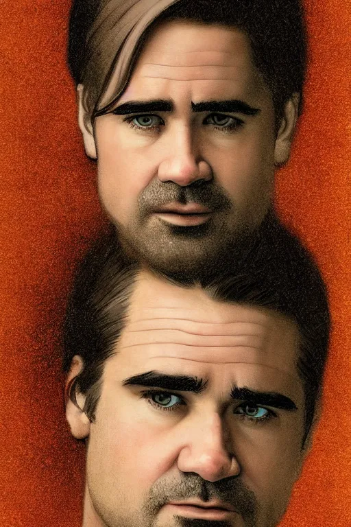 Image similar to portrait of colin farrell, digital painting by maxfield parrish and caravaggio, photorealistic