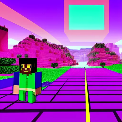 Image similar to minecraft steve in synthwave style