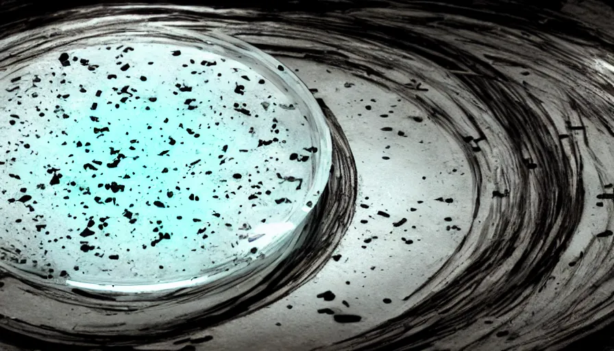 Image similar to bacteria in a giant petri dish, cinematic lighting, establishing shot