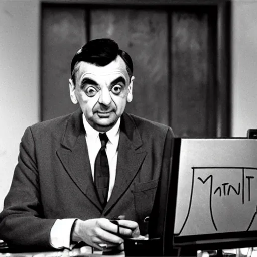 Image similar to Mr Bean working on the Manhattan Project