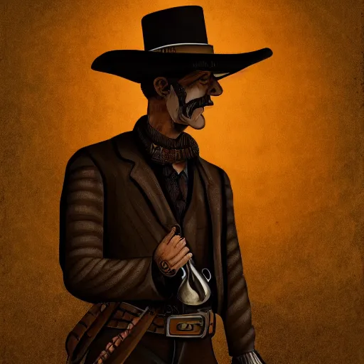 Image similar to A detailed digital art painting of a man in the wild west, weird west, award, dark scenery, spaghetti western