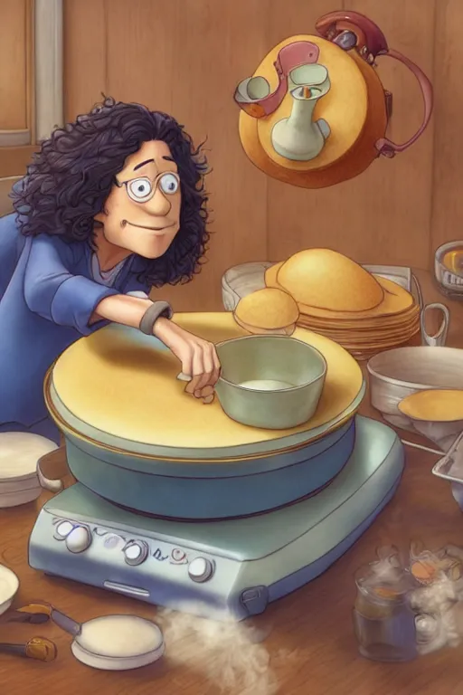 Image similar to arlo guthrie making pancakes, animation pixar style, by pendleton ward, magali villeneuve, artgerm, rob rey and kentaro miura style, golden ratio, trending on art station