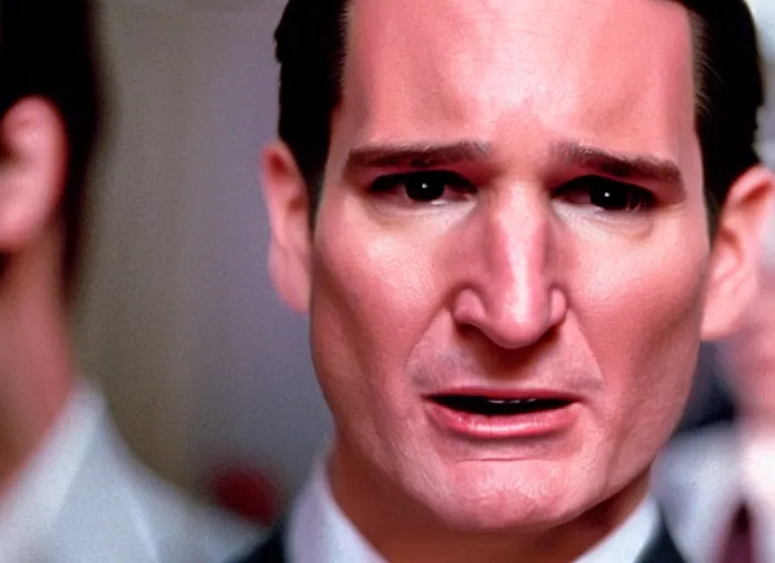 Image similar to film still of ted cruz as patrick bateman in american psycho