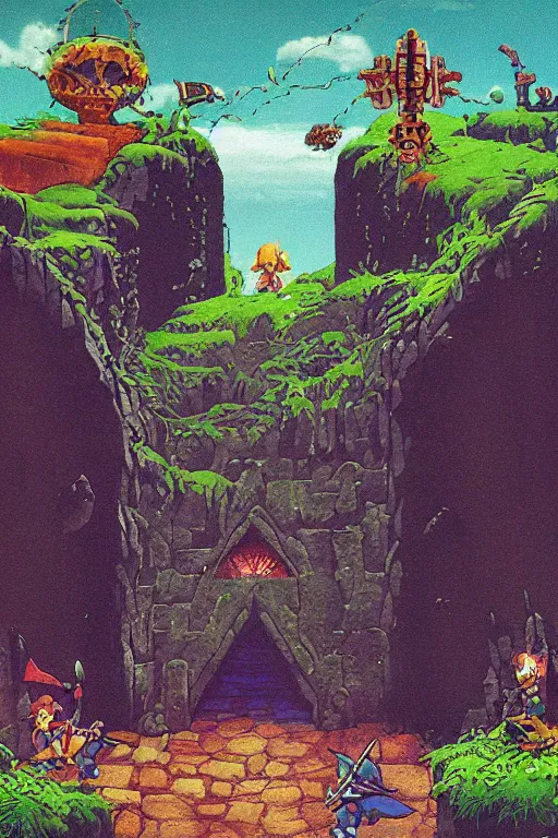 Prompt: a cartoony depiction of the foreboding entrance to the first dungeon from the legend of zelda ( 1 9 8 6 ), by ellen koment, by ed j bucknall, by hiroo isono