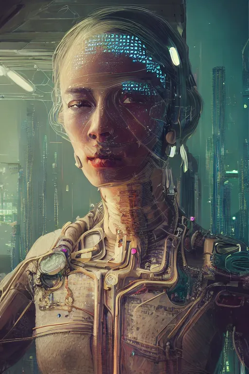 Image similar to hyperrealistic portrait of a woman monster astronaut, full body portrait, well lit, intricate abstract. cyberpunk, intricate artwork, by Tooth Wu, wlop, beeple. octane render,in the style of Jin Kagetsu, James Jean and wlop, highly detailed, sharp focus, intricate concept art, digital painting, ambient lighting, 4k, artstation