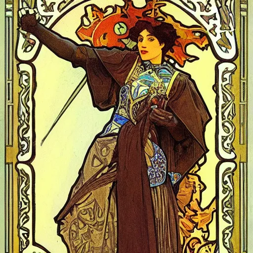 Image similar to knight, painted by alphonse mucha