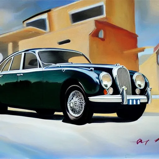 Prompt: jaguar mark 2, oil painting, modernism style, highly detailed