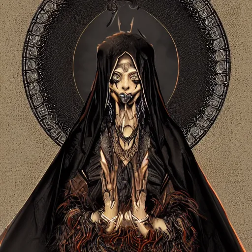 Prompt: Be Occult, a worshipper of the dark arts here for the madness, donned in an ebony cloak, fantasy, intricate, elegant, highly detailed, digital painting, artstation, concept art, shining, sharp focus, illustration, in the style of dark anime