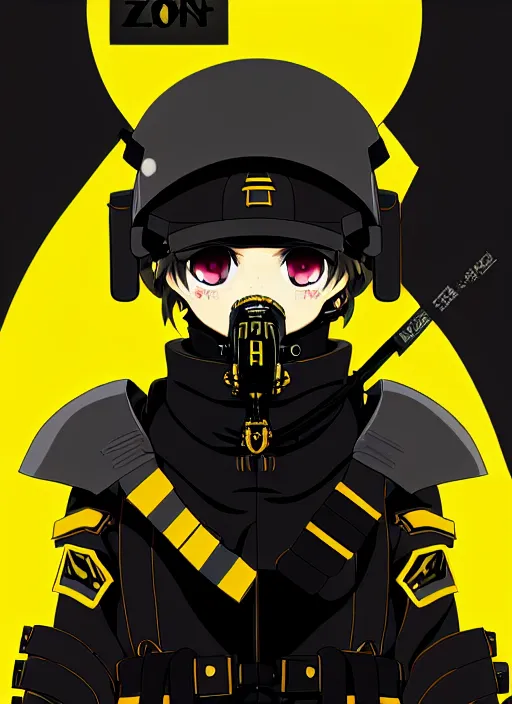 Prompt: anime portrait of a vicious helldiver scout soldier, black armor with yellow accents, full body illustration, head to toe, ilya kuvshinov, anime, pixiv top monthly, trending on artstation, cinematic, danbooru, zerochan art, kyoto animation