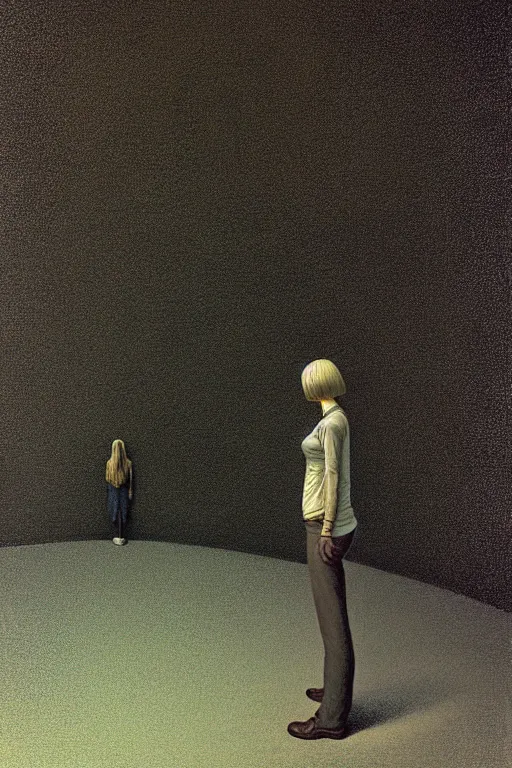 Image similar to man and woman, in the void, by the mirror, station, james gillard, zdislav bexinski, high detail alex colville, otto mueller, stephen conroy, andrea kowch, andrew newell wyeth, daniel meidman jussi picho octane rendering