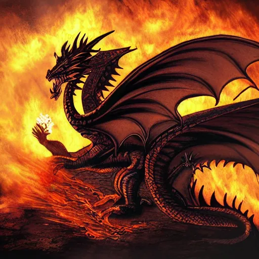 Prompt: the dragon breathes fire on the ghosts in hell