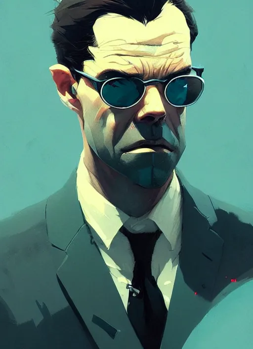 Image similar to highly detailed portrait of agent smith, epic, grandiloquent, photographic realistic background, by atey ghailan, by greg rutkowski, by greg tocchini, by james gilleard, by joe fenton, by kaethe butcher, trending on instagram, award winning details