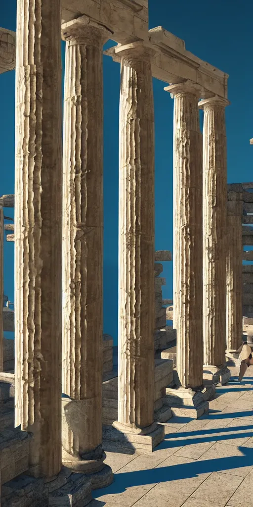 Image similar to ancient greek city, sunny day, marble columns, by ilya kuvshinov, rtx rendering, octane render 1 2 8 k, maya, extreme high intricate details by tom bagshaw, medium shot, composition by sana takeda, lighting by greg rutkowski