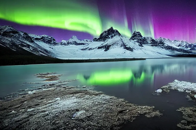 Image similar to beautiful landscape photography ok a glacial lake at night with northern lights by Marc Adamus
