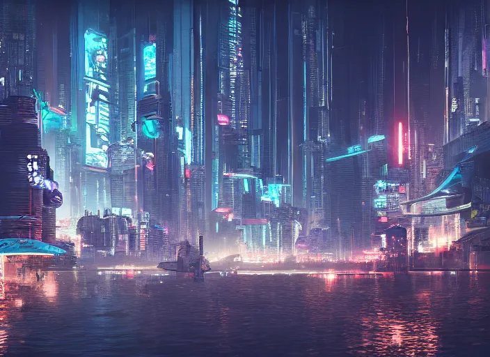 Image similar to cyberpunk city on a floating island at night by wlop, key visual, high detail, digital art