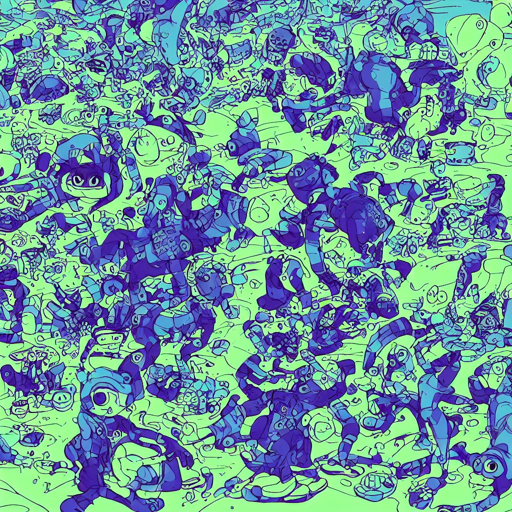 Image similar to indigo toads, frogs, ryuta ueda artwork, breakcore, jet set radio artwork, y 2 k, gloom, space, cel - shaded art style, indigo rainbow, data, minimal, code, cybernetic, dark, eerie, cyber