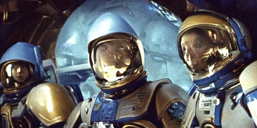 Prompt: color film still, space marines in the space ship ; alien 2 ( 1 9 8 6 )