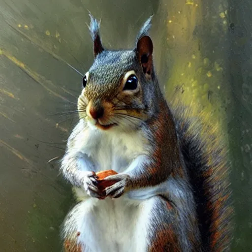 Image similar to a squirrel with huge nuts, highly detailed, digital painting, artstation, concept art, matte, sharp focus, art by greg rutkowski and alphonse mucha,