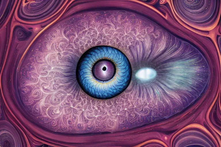 Prompt: an fractal eye with stars and clouds by mary jane ansell behance contest winner, psychedelic art,