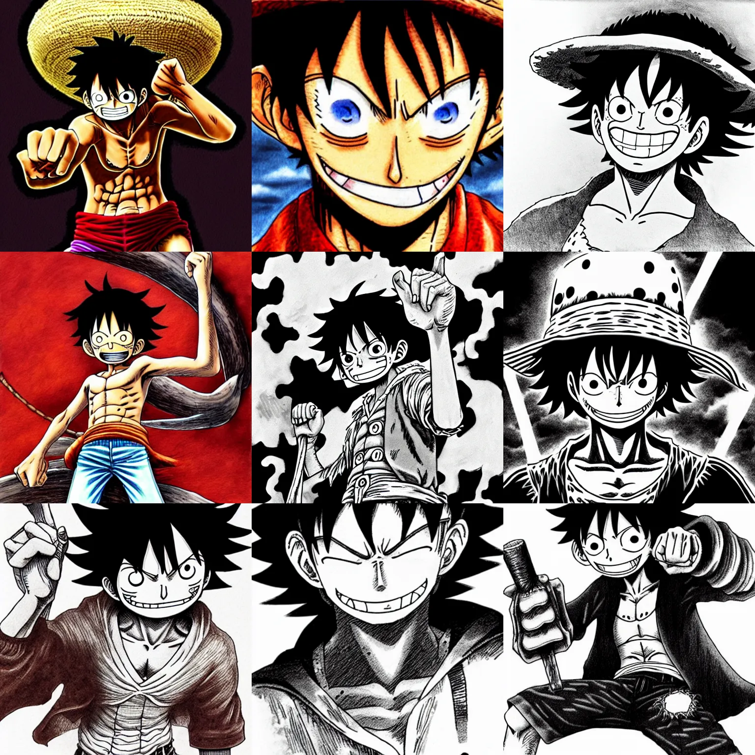 Prompt: monkey d. luffy by kentaro miura