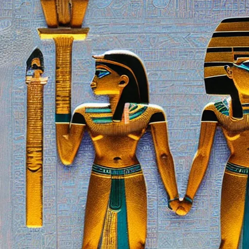 Prompt: egyptian gods playing on their iphones, smooth, sharp focus
