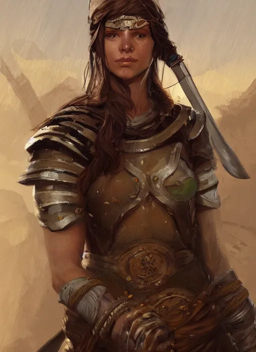 Prompt: highly detailed painting of a cleric warrior woman by jon foster, high fantasy, trending on artstation
