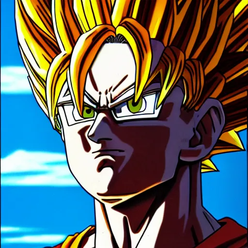 Image similar to ultra realistic portrait painting of bernie sanders as super saiyan goku, art by akira toriyama, 4 k, dragon ball artstyle, cel shaded, highly detailed, epic lighting