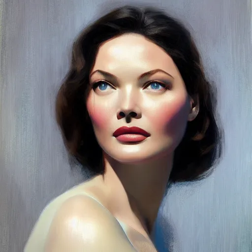 Image similar to young beautiful Gene Tierney color studio publicity photo , tight face shot portrait, highly detailed, digital painting, artstation, concept art, illustration, art , by Jeremy Lipking