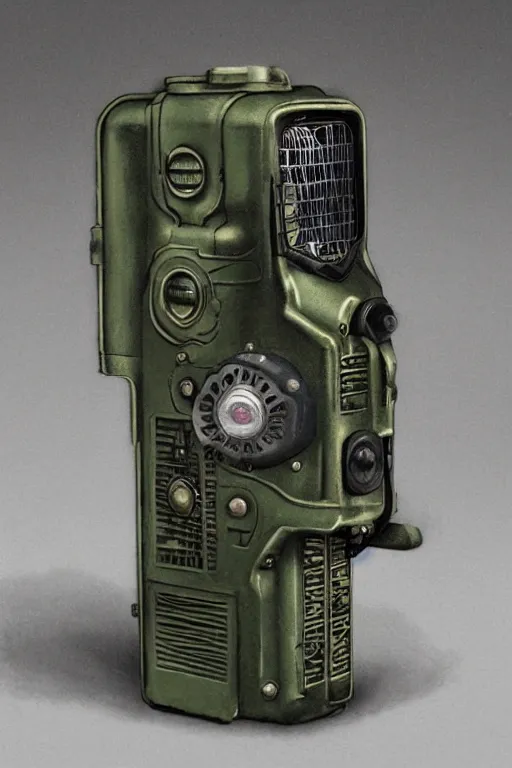 Image similar to dieselpunk military portable pocket walkie - talkie, radio device, product lighting, painted by ruan jia, raymond swanland, lawrence alma tadema, zdzislaw beksinski, norman rockwell, jack kirby, tom lovell, alex malveda, greg staples