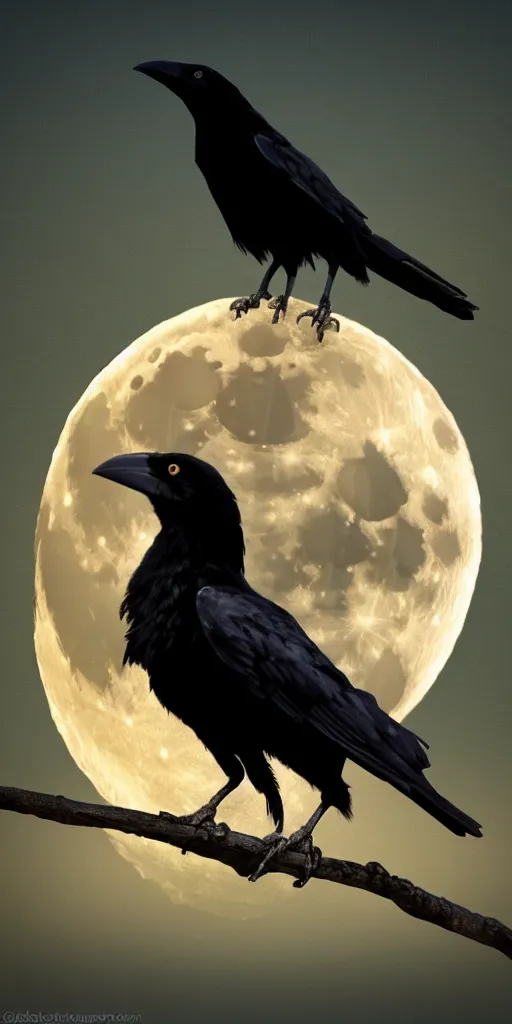 Image similar to crow in front of the full big moon, digital art, high definition, 8k, high details, high quality