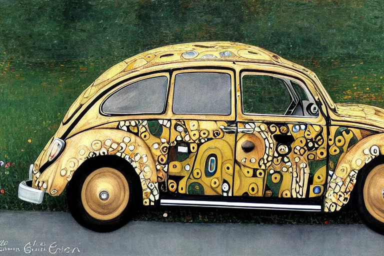 Image similar to gustav klimt vw beetle