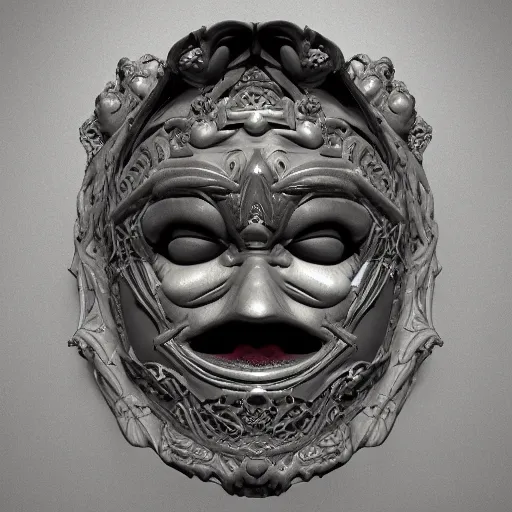 Image similar to an ominous dark ancient mask. hyper - detailed. gothic baroque. symmetric. epic. unreal render.