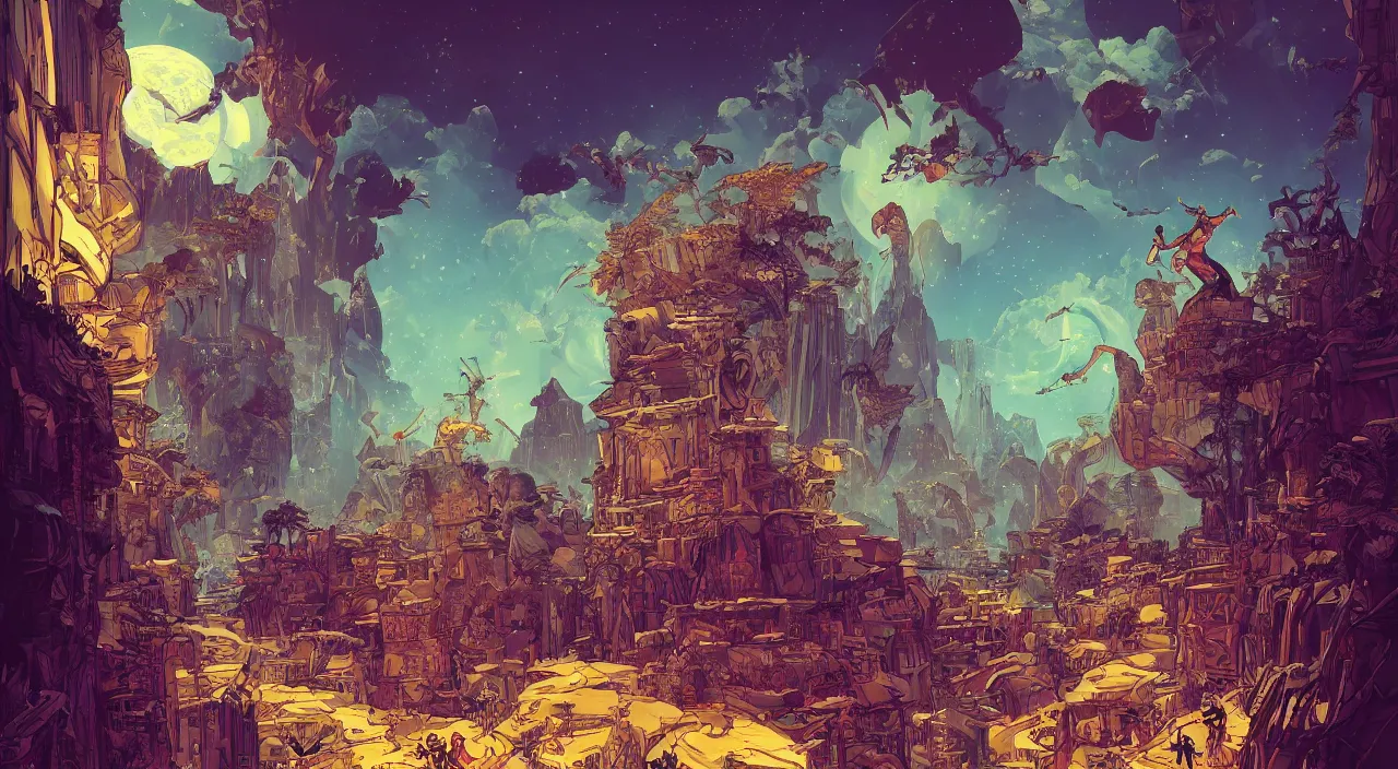 Image similar to vector wonderland bazaar zouk old egypt sky shine epic fantasy painting photoshop that looks like it is from borderlands and by feng zhu and loish and laurie greasley, victo ngai, andreas rocha, john harris