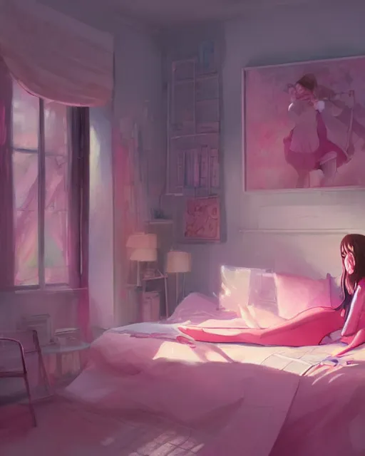 Image similar to a pink scene, everything is pink, perfect pink shading, pink atmospheric lighting, by makoto shinkai, stanley artgerm lau, wlop, rossdraws