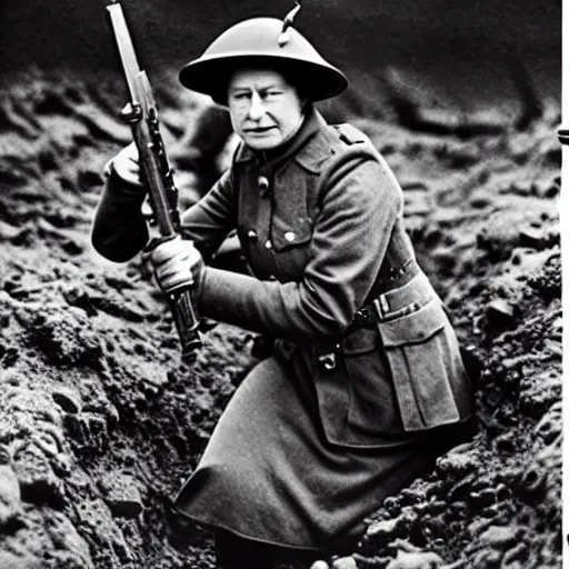 Image similar to photo of queen elizabeth ii fighting in the trenches in ww 1