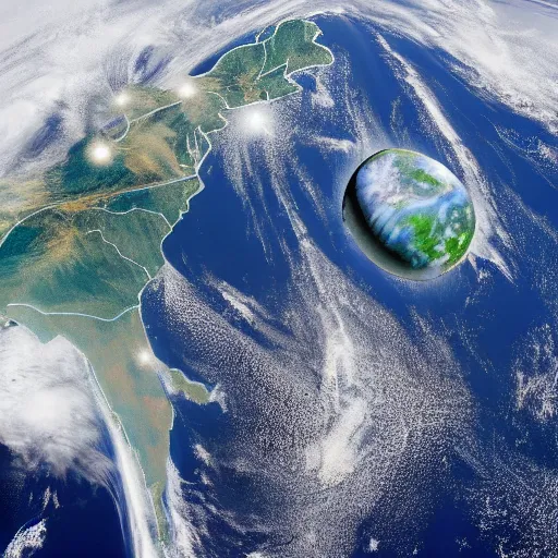 Prompt: two balls orbiting the earth, high resolution photos nasa