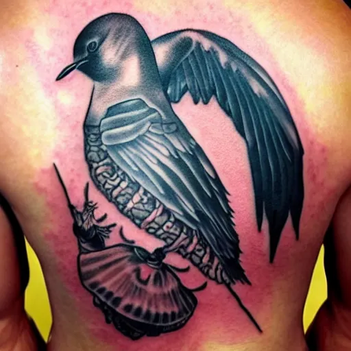 Prompt: tatoo ink cyber a swallow with a black beard wearing an athletic bilbao shirt, high detailed