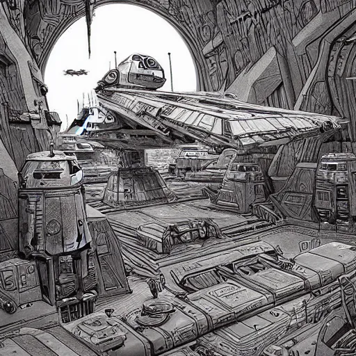 Prompt: highly detailed doodle art of scenes from star wars fanart, detailed and intricate environment