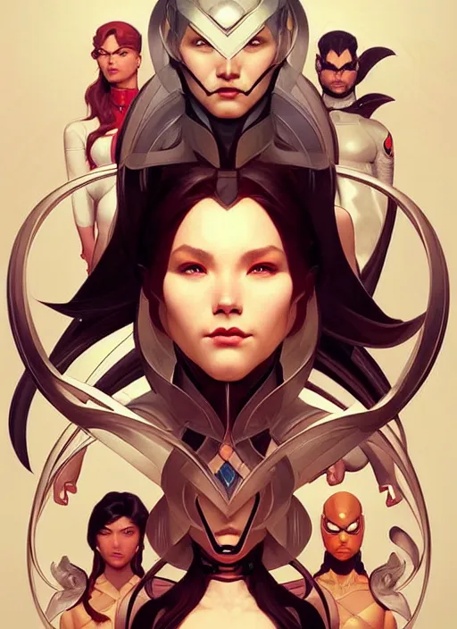 Image similar to portrait of xmen, intricate, elegant, highly detailed, my rendition, digital painting, artstation, concept art, smooth, sharp focus, illustration, art by artgerm and greg rutkowski and alphonse mucha and uang guangjian and gil elvgren and sachin teng, symmetry!!