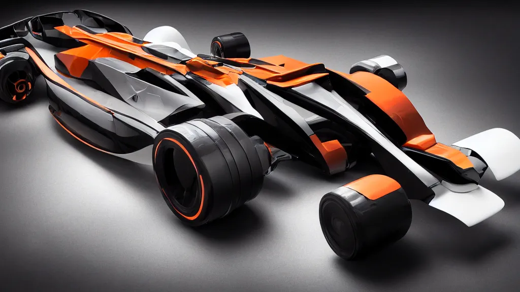 Image similar to a Photorealistic dramatic hyperrealistic full frame render of a Sleek futuristic Formula 1 Racing Spacecraft,Ultra realistic details,glossy white metal,Orange racing stripes,weathered surfaces,by Hidetaka Tenjin,Yoh Yoshinori,Yoji Shinkawa,Masamune Shirow,Beautiful dramatic dark moody tones and lighting,cinematic atmosphere,studio lighting,shadows,dark background, Octane render,8K