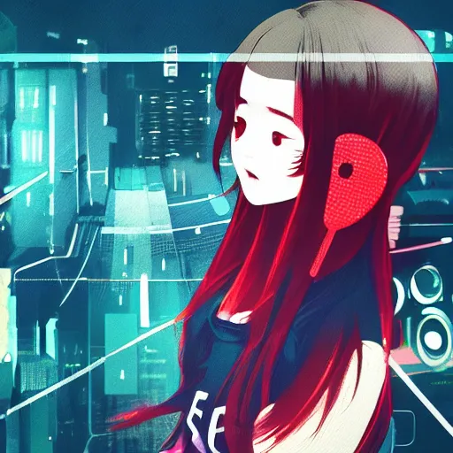 Prompt: Frequency indie album cover, luxury advertisement, indigo filter, red and black colors. highly detailed post-cyberpunk sci-fi close-up schoolgirl in asian city in style of cytus and deemo, mysterious vibes, by Ilya Kuvshinov, by Greg Tocchini, nier:automata, set in half-life 2, beautiful with eerie vibes, very inspirational, very stylish, with gradients, surrealistic, dystopia, postapocalyptic vibes, depth of field, mist, rich cinematic atmosphere, perfect digital art, mystical journey in strange world, beautiful dramatic dark moody tones and studio lighting, shadows, bastion game, arthouse