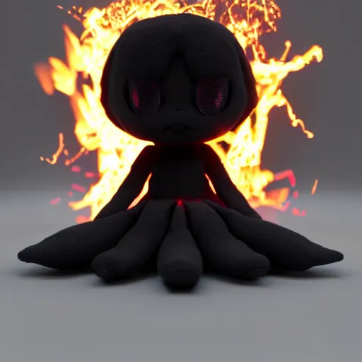 Prompt: cute fumo plush of a pure vantablack arachnid girl with a white glowing heart, lens flare, gothic regal, vray, sparks and liquid fire