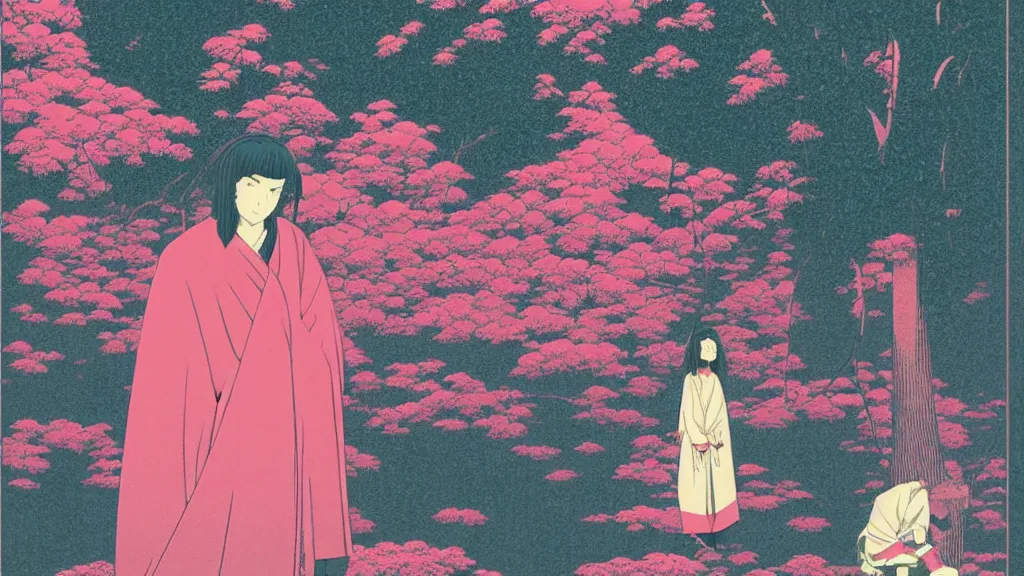 Prompt: A kodak aerochrome photograph of a beautiful girl is standing right before me, we are looking into each others eyes and she says - Hey you have beautiful eyes, this is how you get all the girls!, screen print by Kawase Hasui and dan hillier, 8k unreal engine