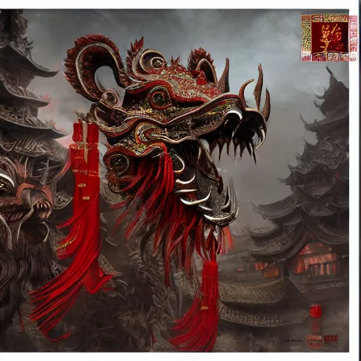 Prompt: chinese new year festival, intricate detail, royo, vallejo, frazetta, giger, whealan, hd, unreal engine,