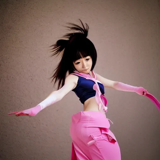 Image similar to ”Japanese anime girl, pink, extremely beautiful, action shot, by Kurahana Chinatsu”